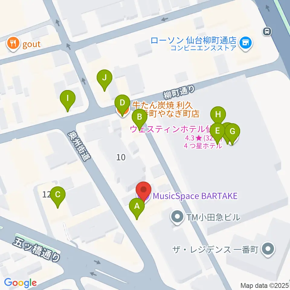 仙台BARTAKE周辺のファミレス・ファーストフード一覧地図