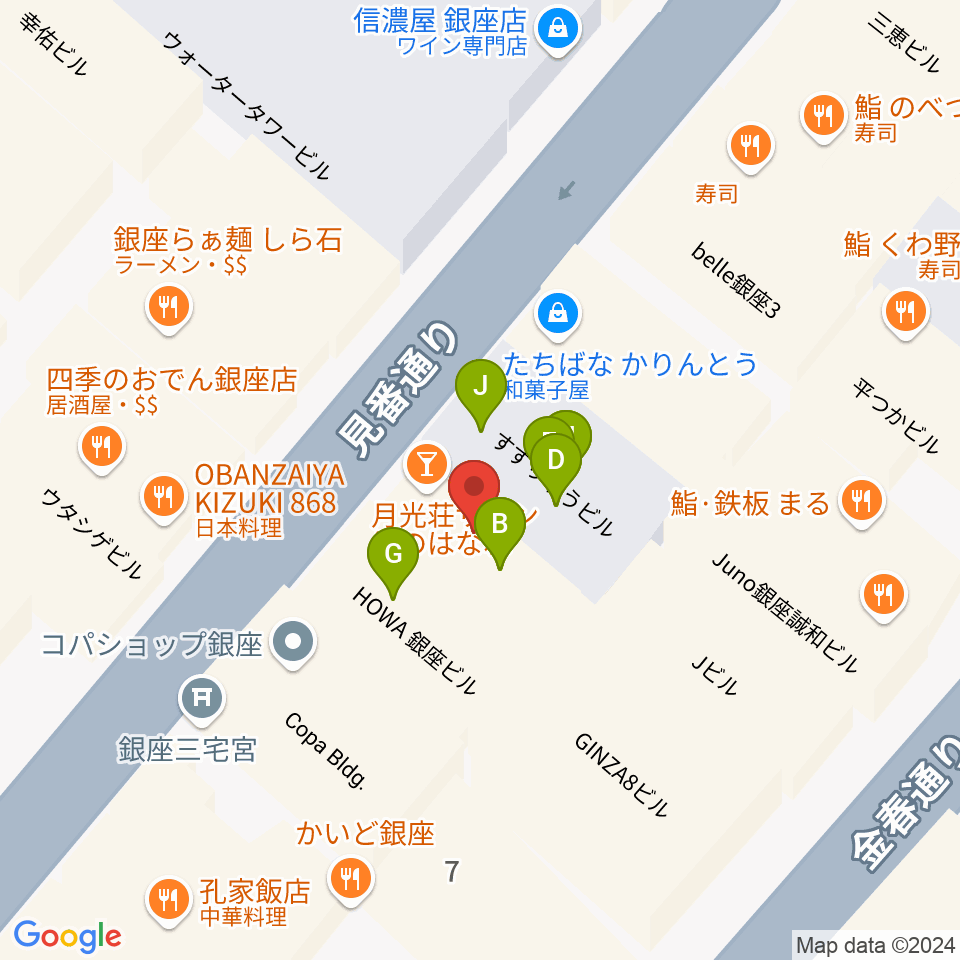 月光荘サロン 月のはなれ周辺のファミレス・ファーストフード一覧地図