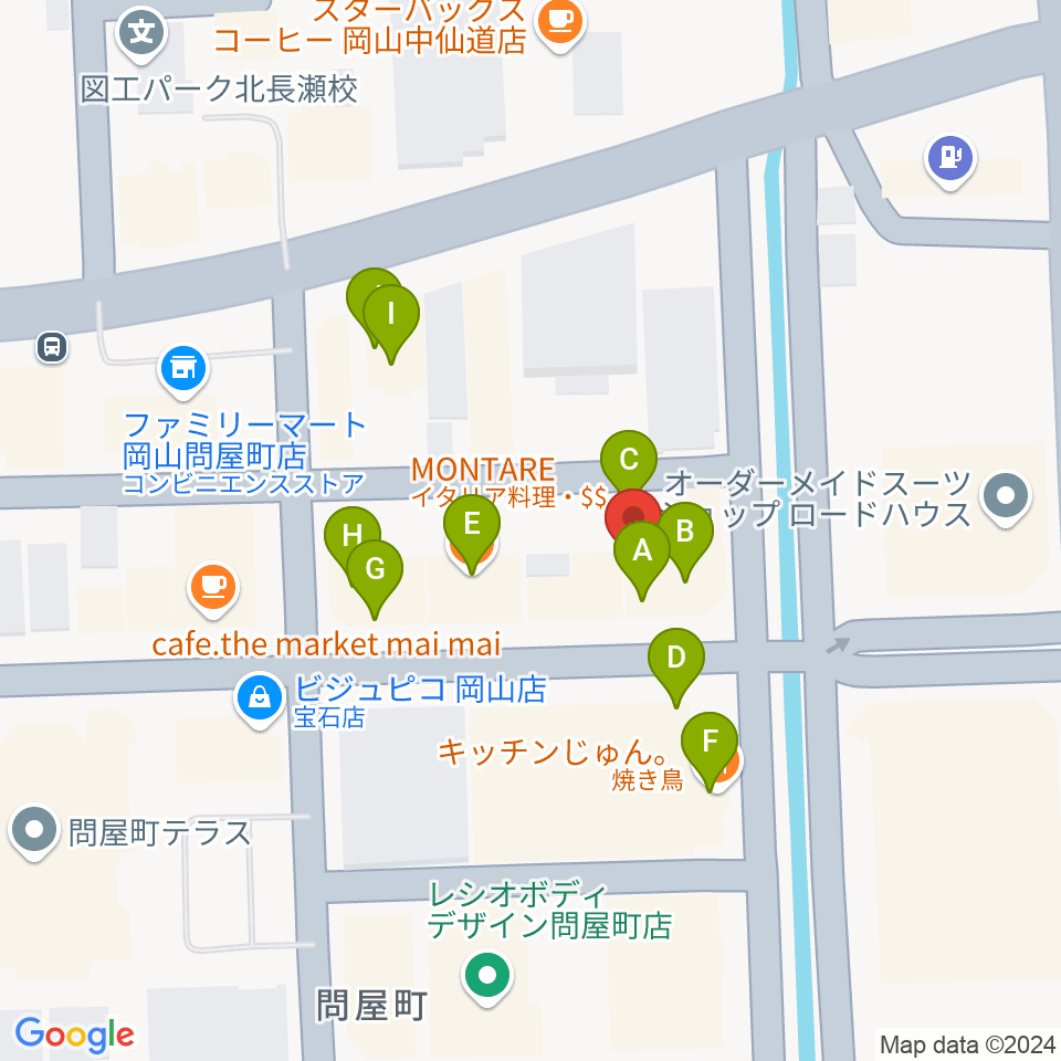 グレースハープ岡山店周辺のファミレス・ファーストフード一覧地図