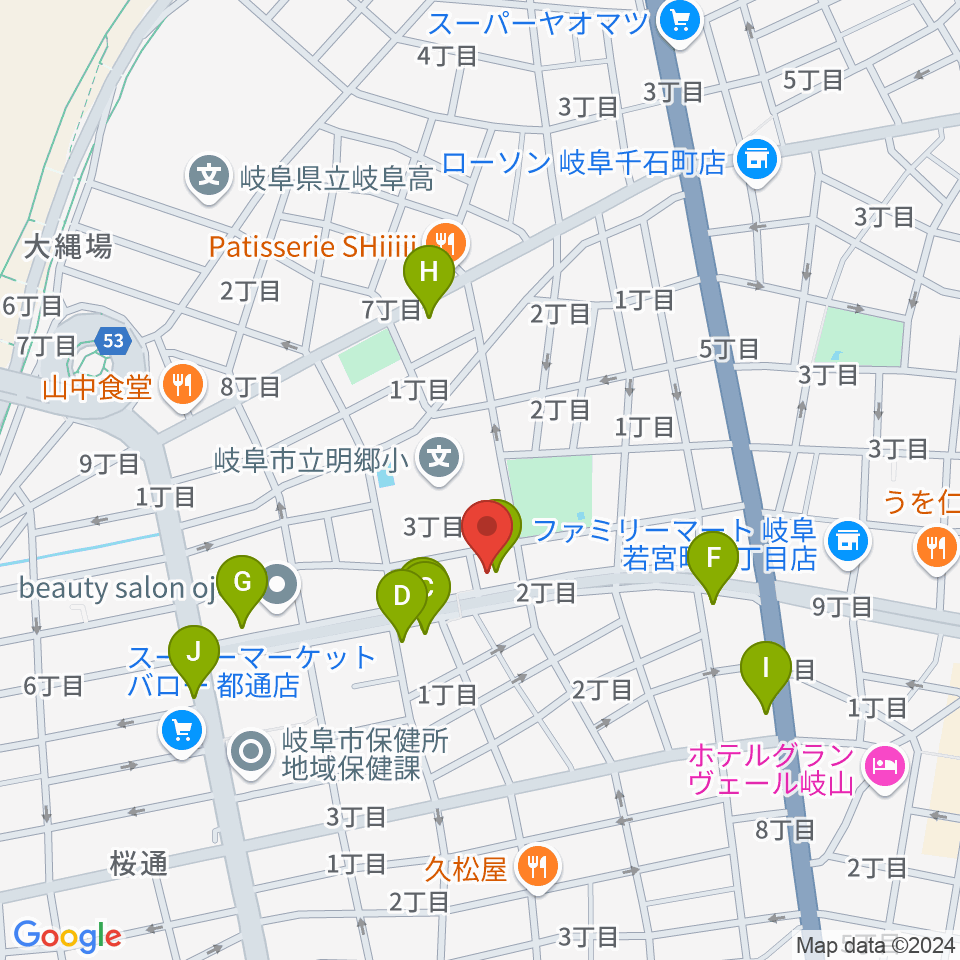 岐阜キングビスケット周辺のファミレス・ファーストフード一覧地図