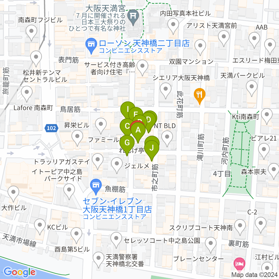 大阪天満宮 音凪周辺のファミレス・ファーストフード一覧地図