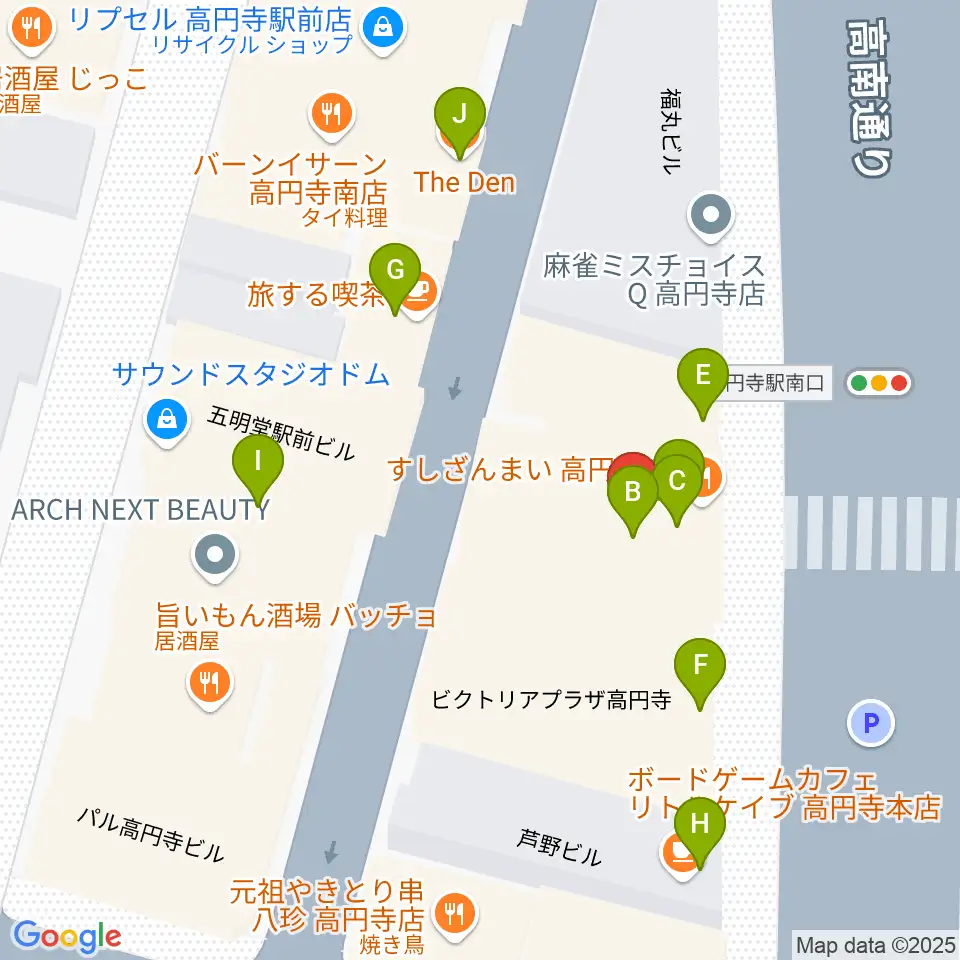 高円寺AG22周辺のファミレス・ファーストフード一覧地図