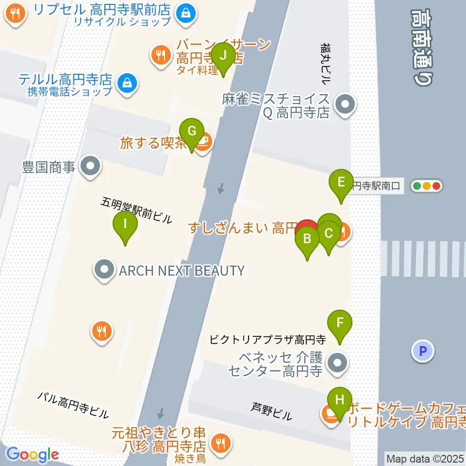 高円寺AG22周辺のファミレス・ファーストフード一覧地図