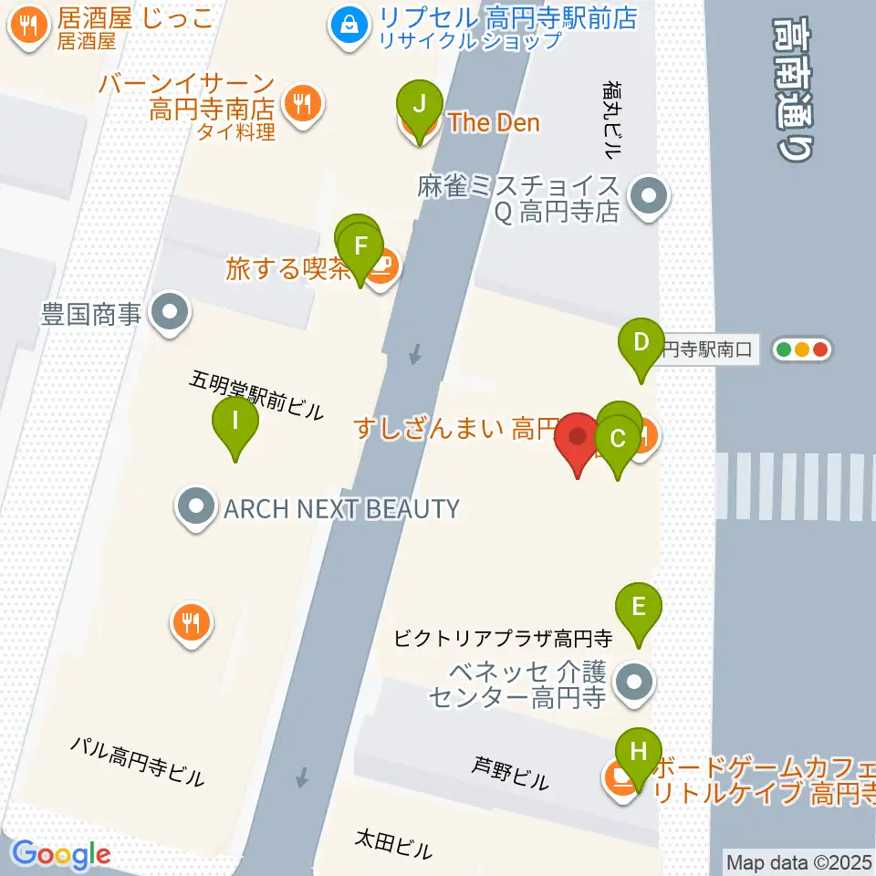 高円寺AG22周辺のファミレス・ファーストフード一覧地図