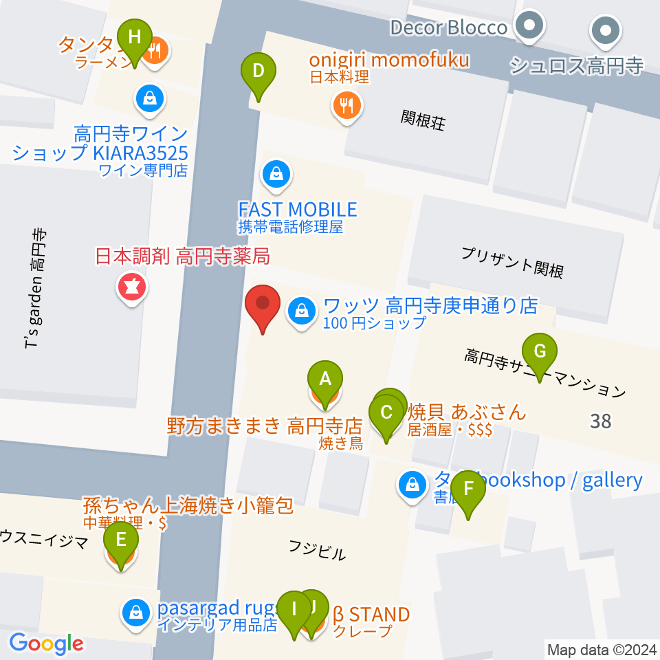 稲生座周辺のファミレス・ファーストフード一覧地図