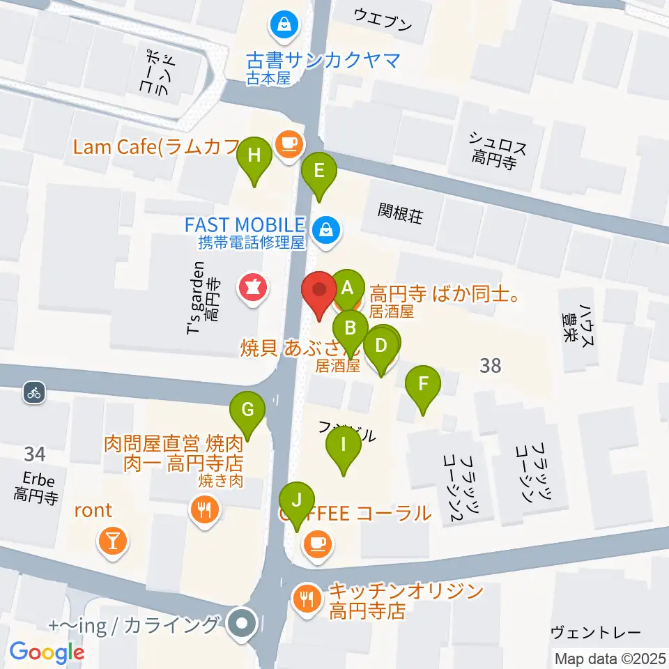 稲生座周辺のファミレス・ファーストフード一覧地図