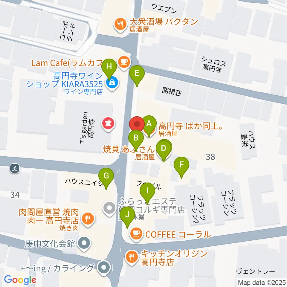 稲生座周辺のファミレス・ファーストフード一覧地図