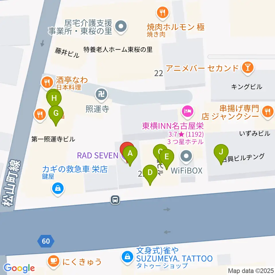 新栄RAD SEVEN周辺のファミレス・ファーストフード一覧地図