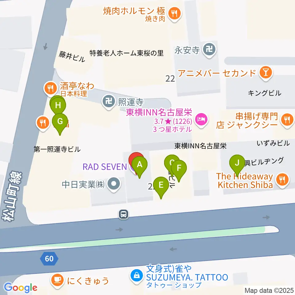 新栄RAD SEVEN周辺のファミレス・ファーストフード一覧地図