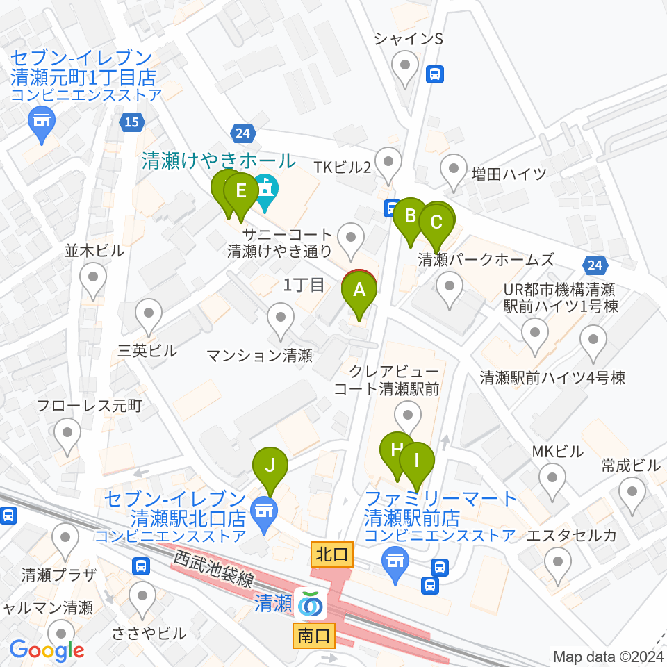 宮地楽器 清瀬センター周辺のファミレス・ファーストフード一覧地図