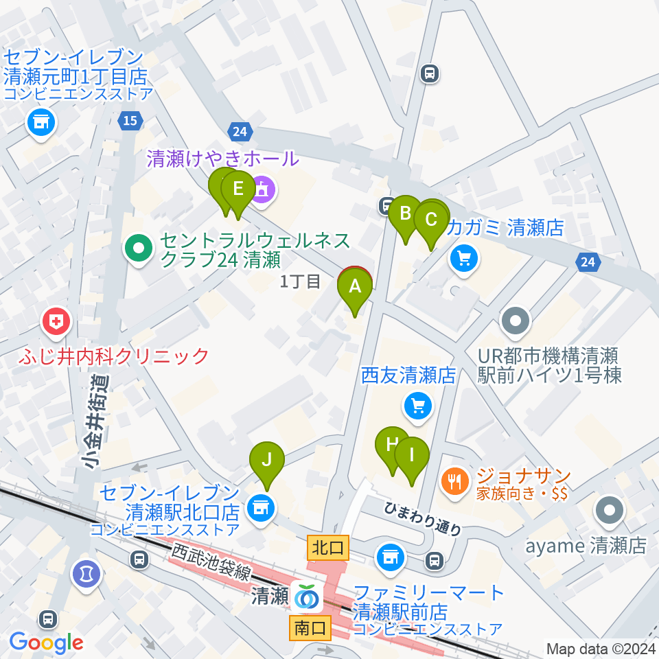 宮地楽器 清瀬センター周辺のファミレス・ファーストフード一覧地図