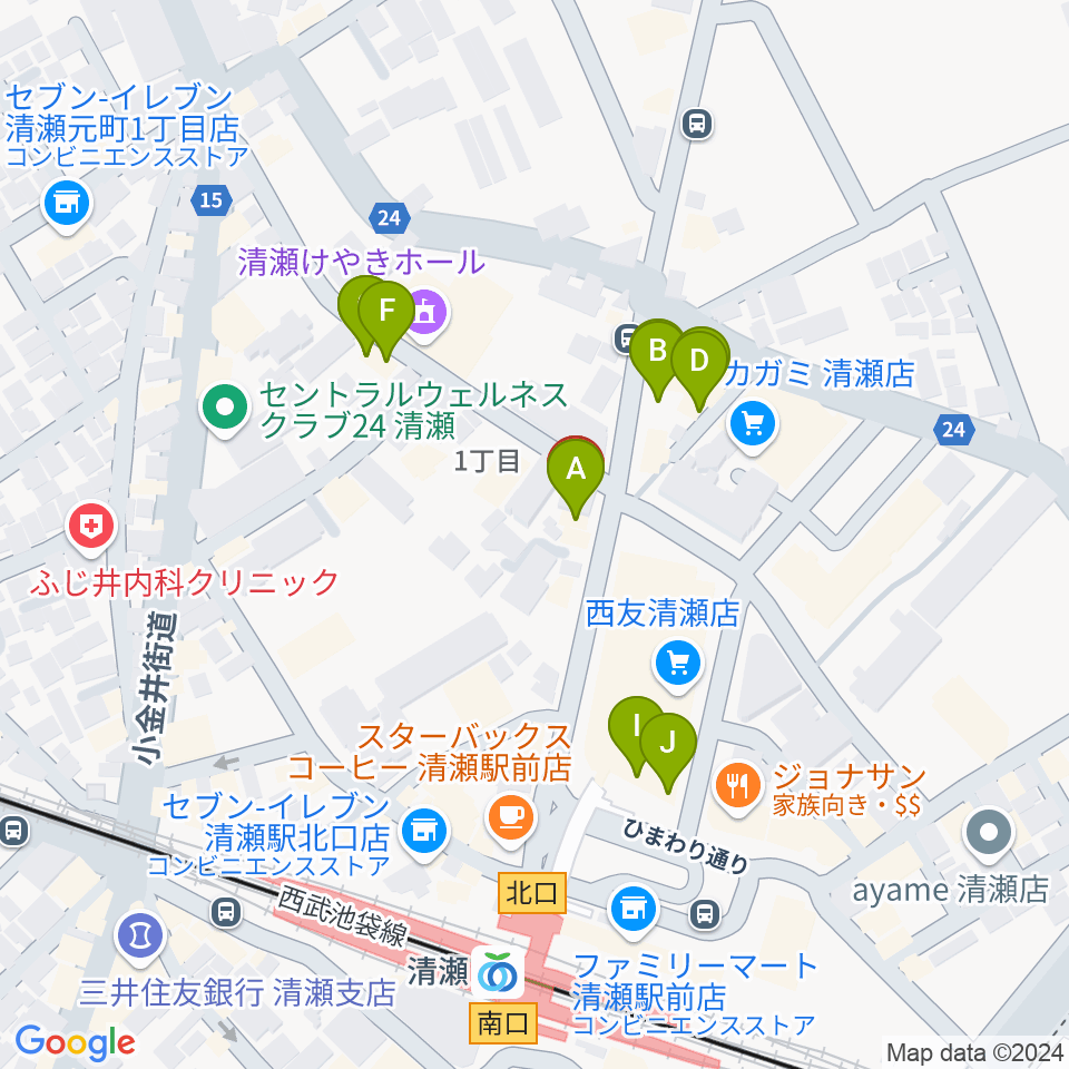 宮地楽器 清瀬センター周辺のファミレス・ファーストフード一覧地図