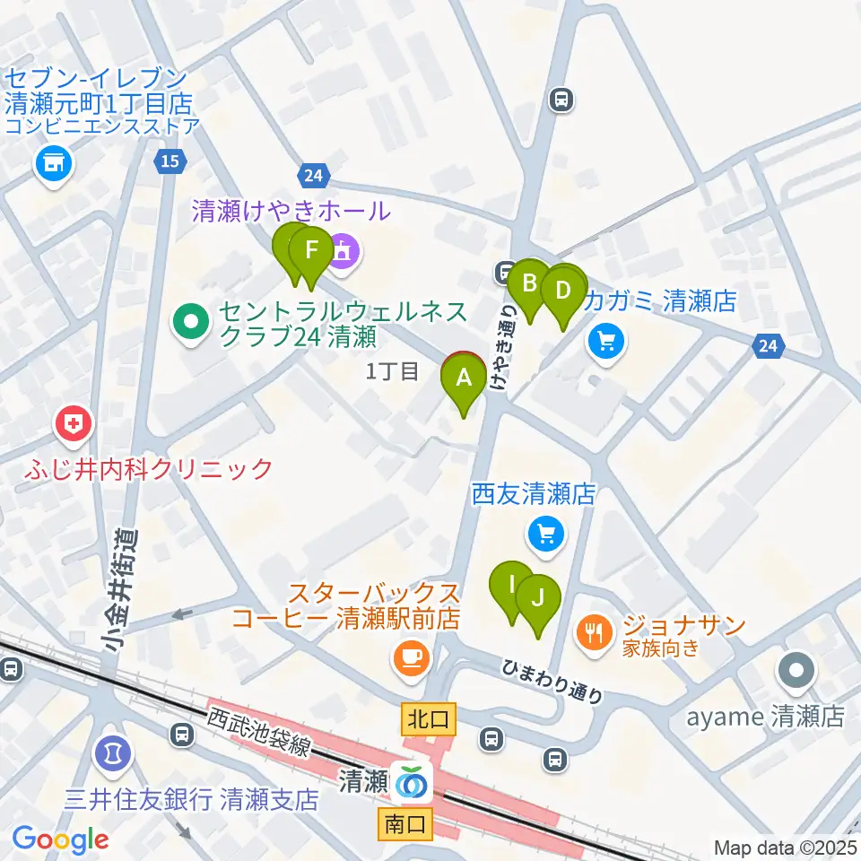 宮地楽器 清瀬センター周辺のファミレス・ファーストフード一覧地図