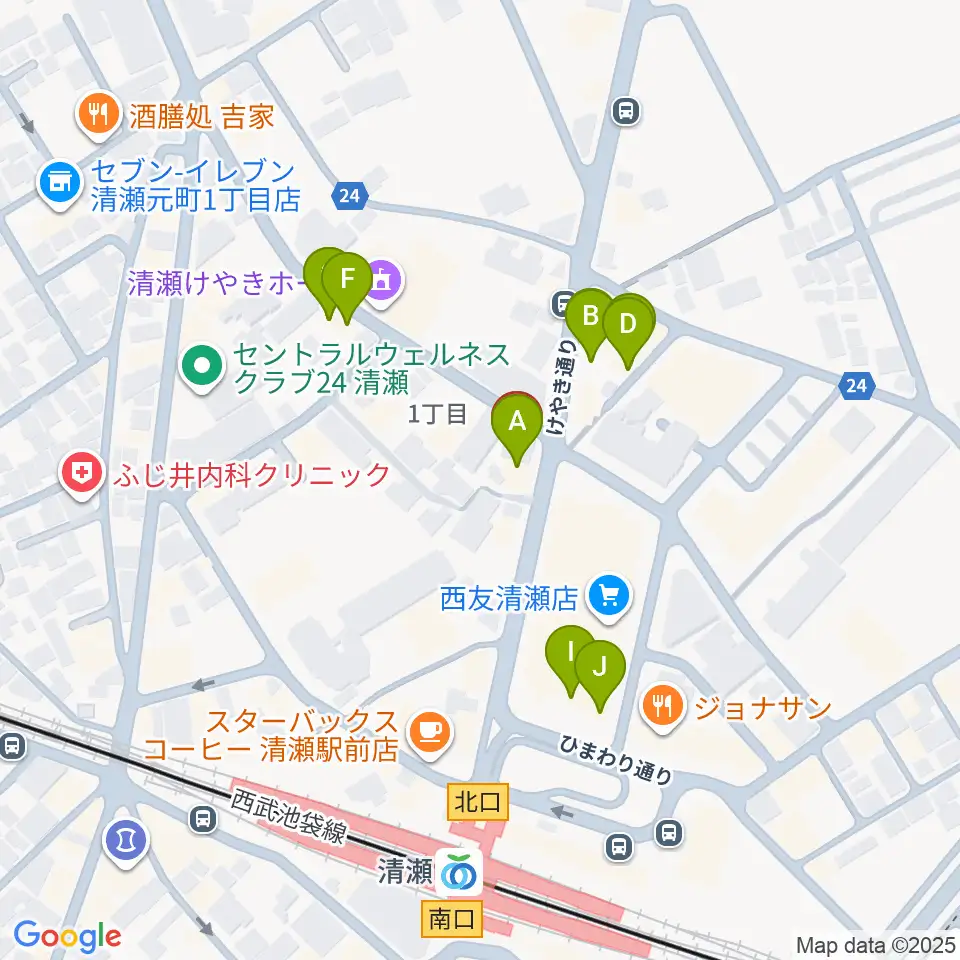 宮地楽器 清瀬センター周辺のファミレス・ファーストフード一覧地図