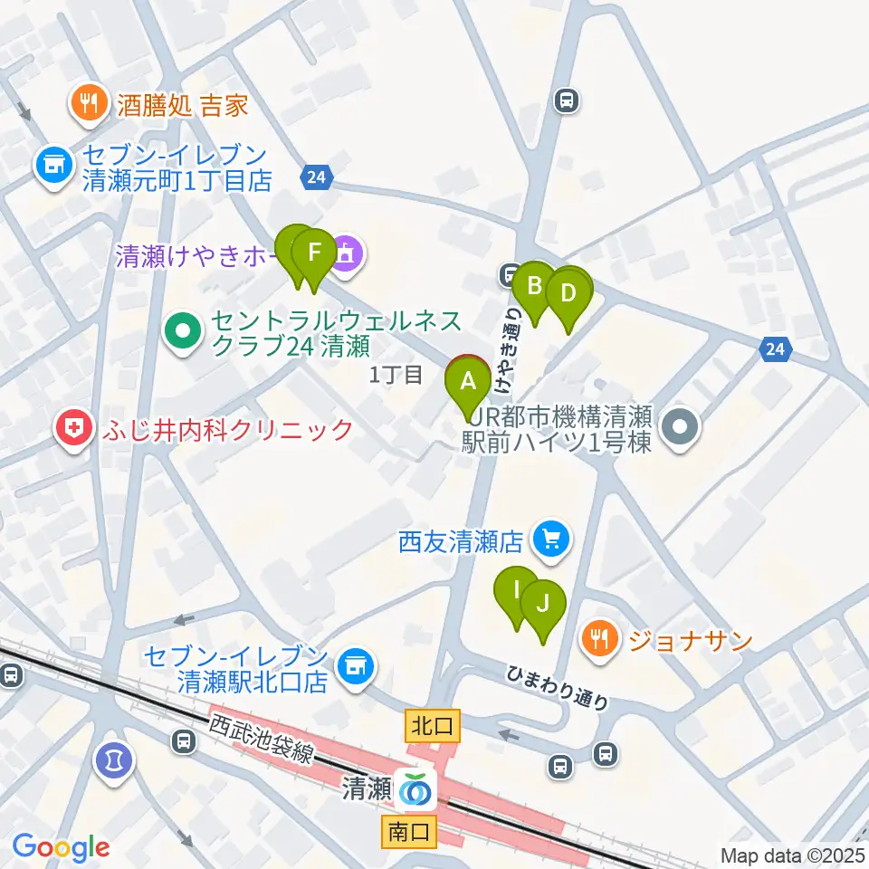 宮地楽器 清瀬センター周辺のファミレス・ファーストフード一覧地図