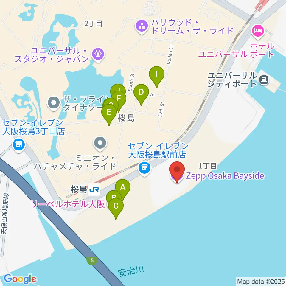 Zepp大阪ベイサイド周辺のファミレス・ファーストフード一覧地図