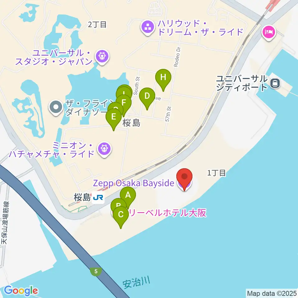Zepp大阪ベイサイド周辺のファミレス・ファーストフード一覧地図