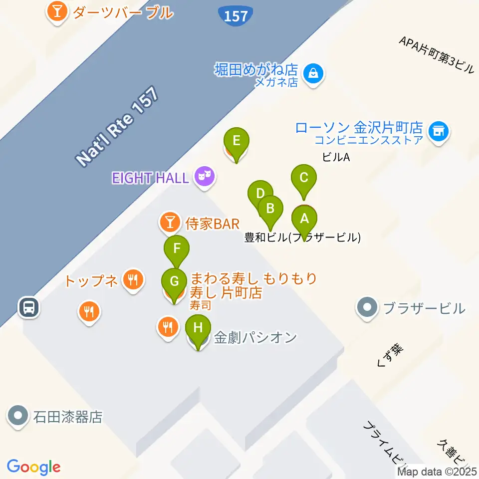 金沢エイトホール周辺のファミレス・ファーストフード一覧地図