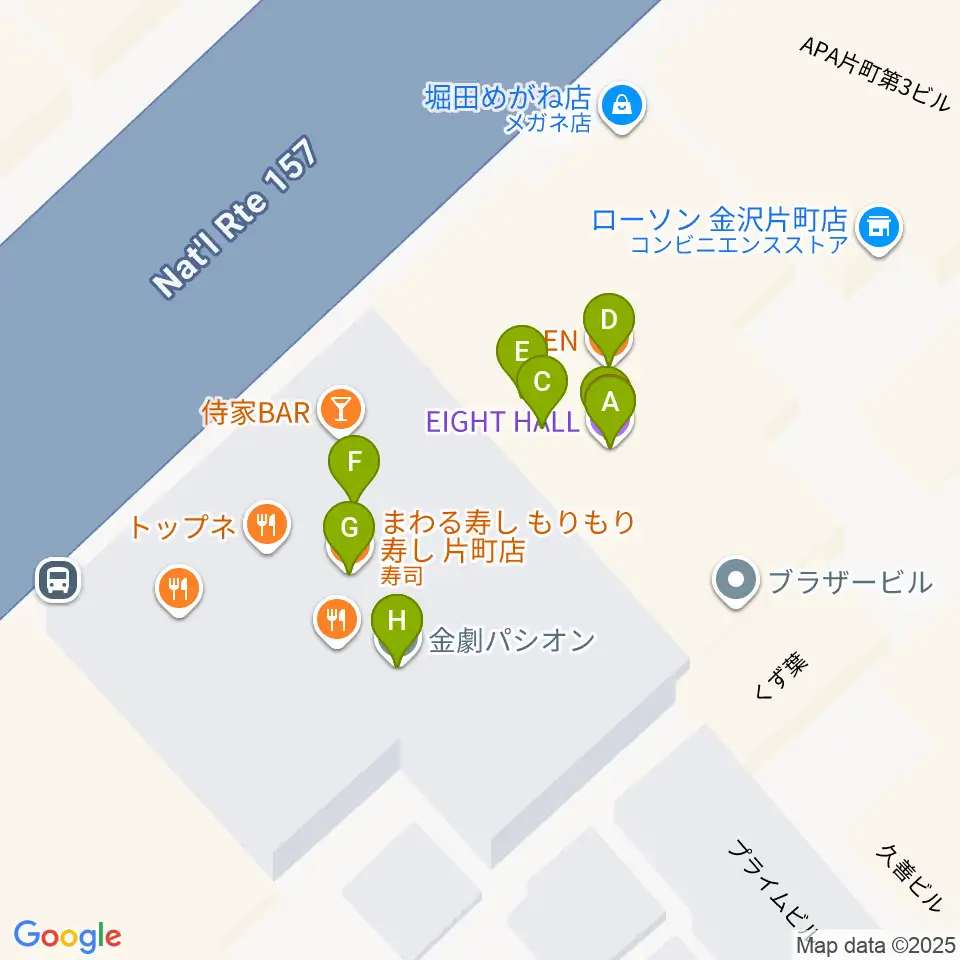 金沢エイトホール周辺のファミレス・ファーストフード一覧地図