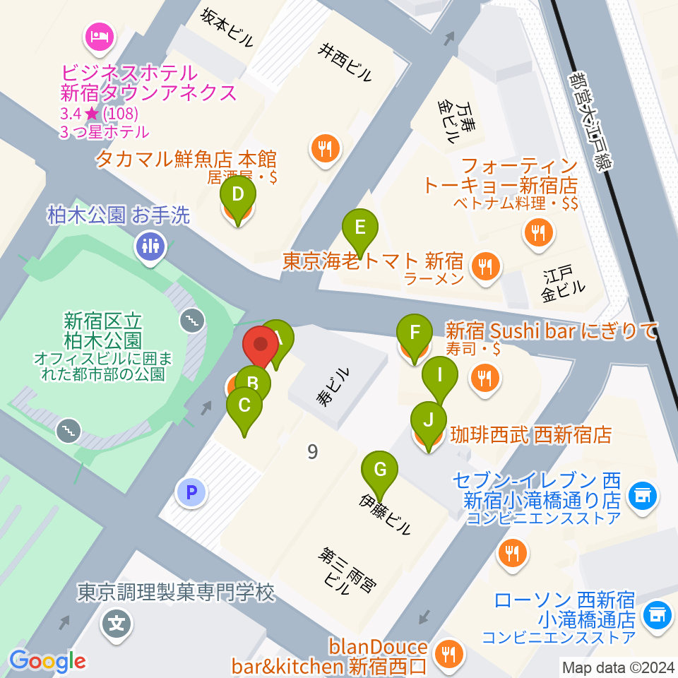 西新宿レゲエショップナット周辺のファミレス・ファーストフード一覧地図