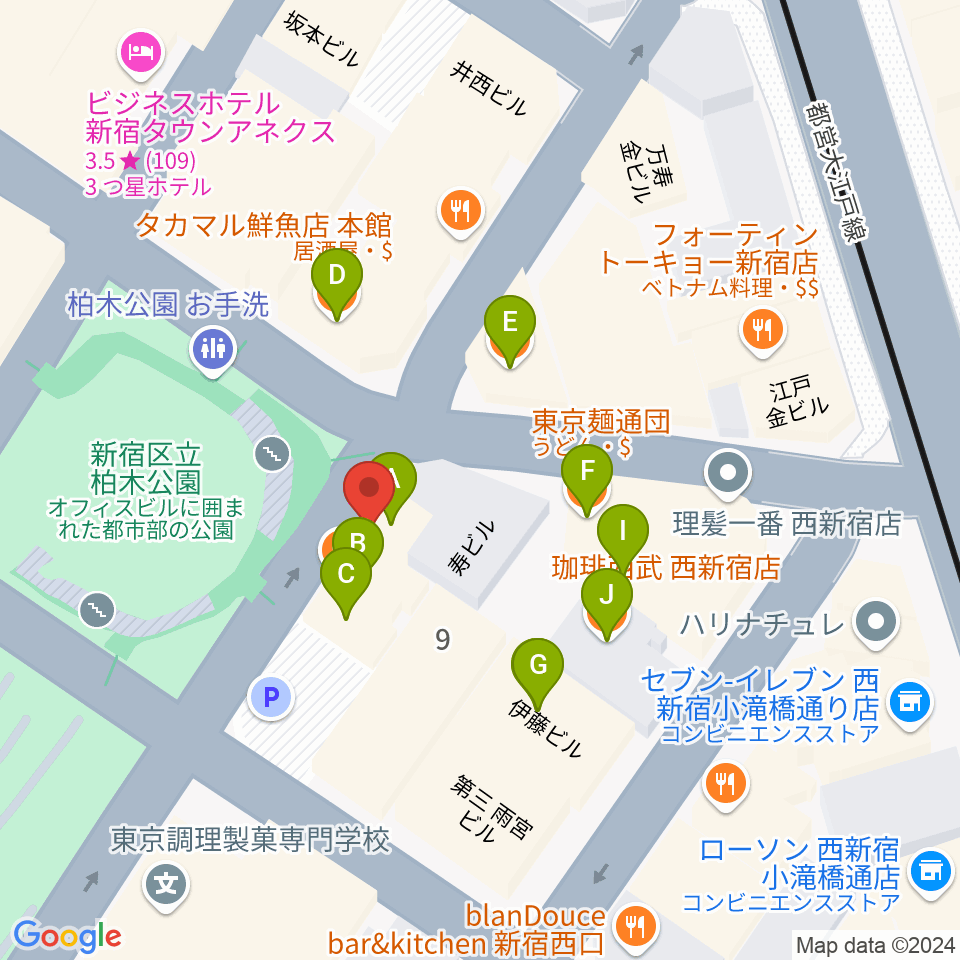 西新宿レゲエショップナット周辺のファミレス・ファーストフード一覧地図