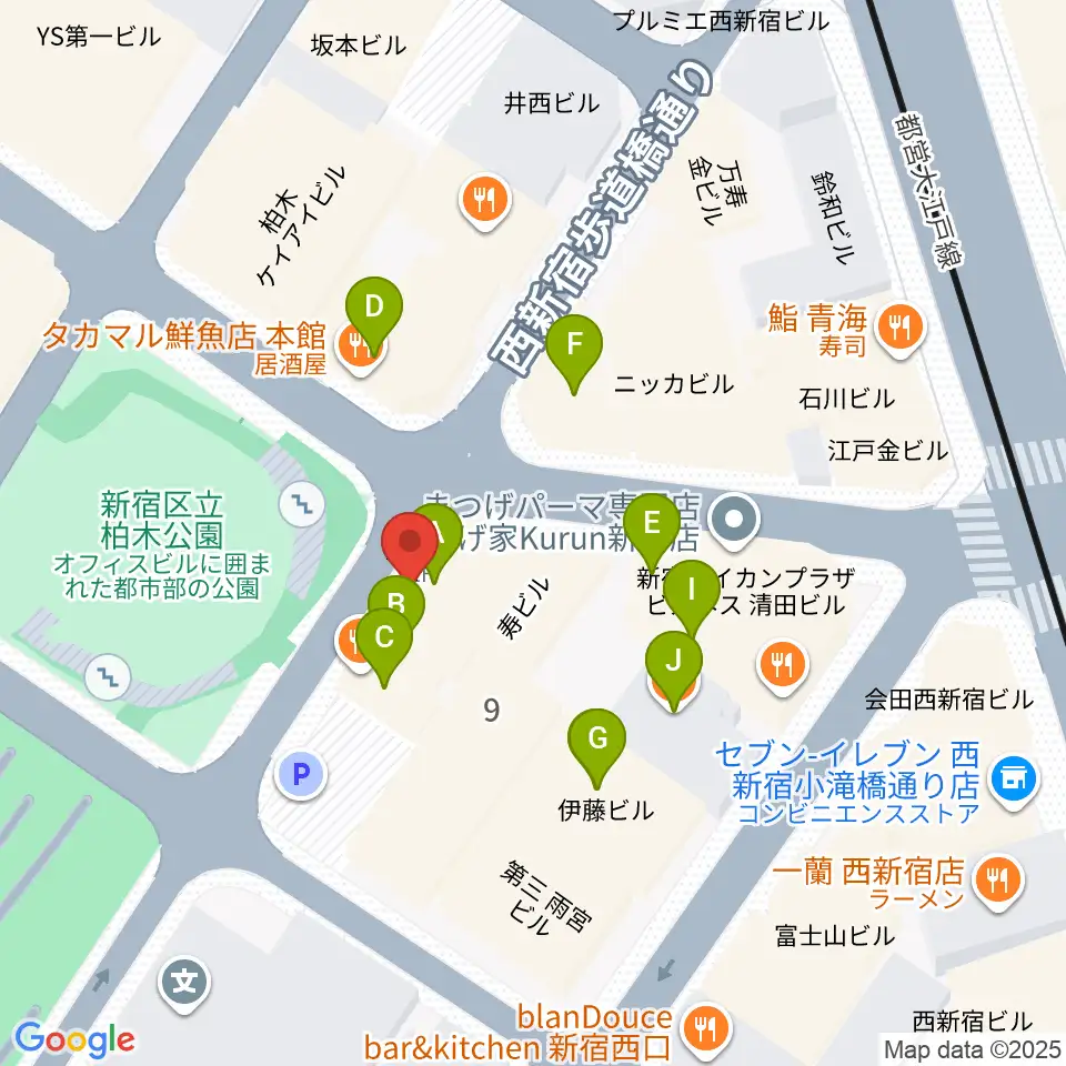 西新宿レゲエショップナット周辺のファミレス・ファーストフード一覧地図