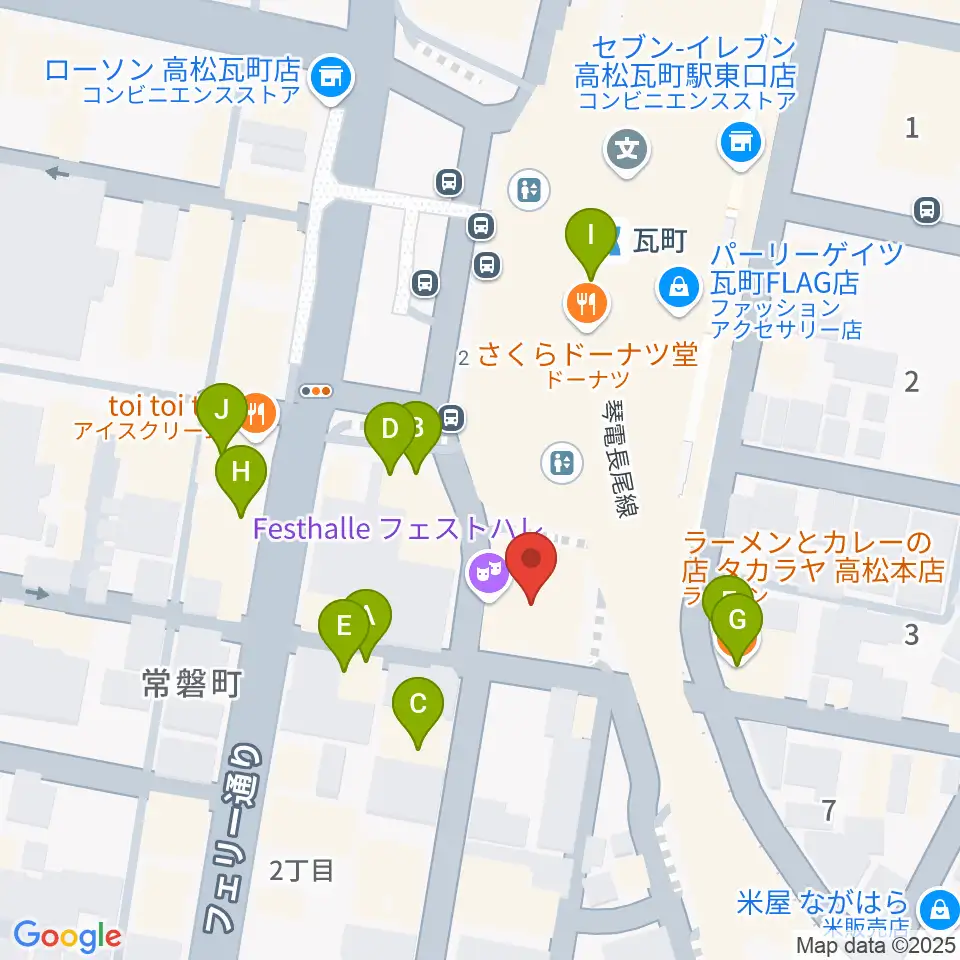 高松フェストハレ周辺のファミレス・ファーストフード一覧地図
