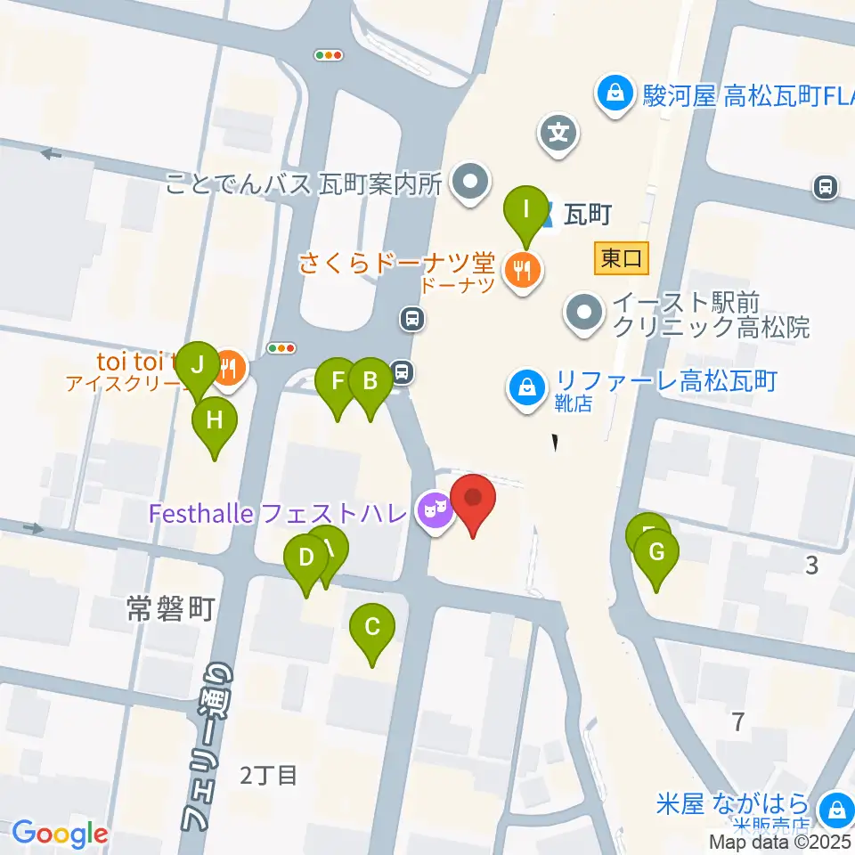 高松フェストハレ周辺のファミレス・ファーストフード一覧地図