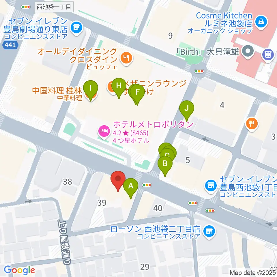 池袋Hoteyes周辺のファミレス・ファーストフード一覧地図