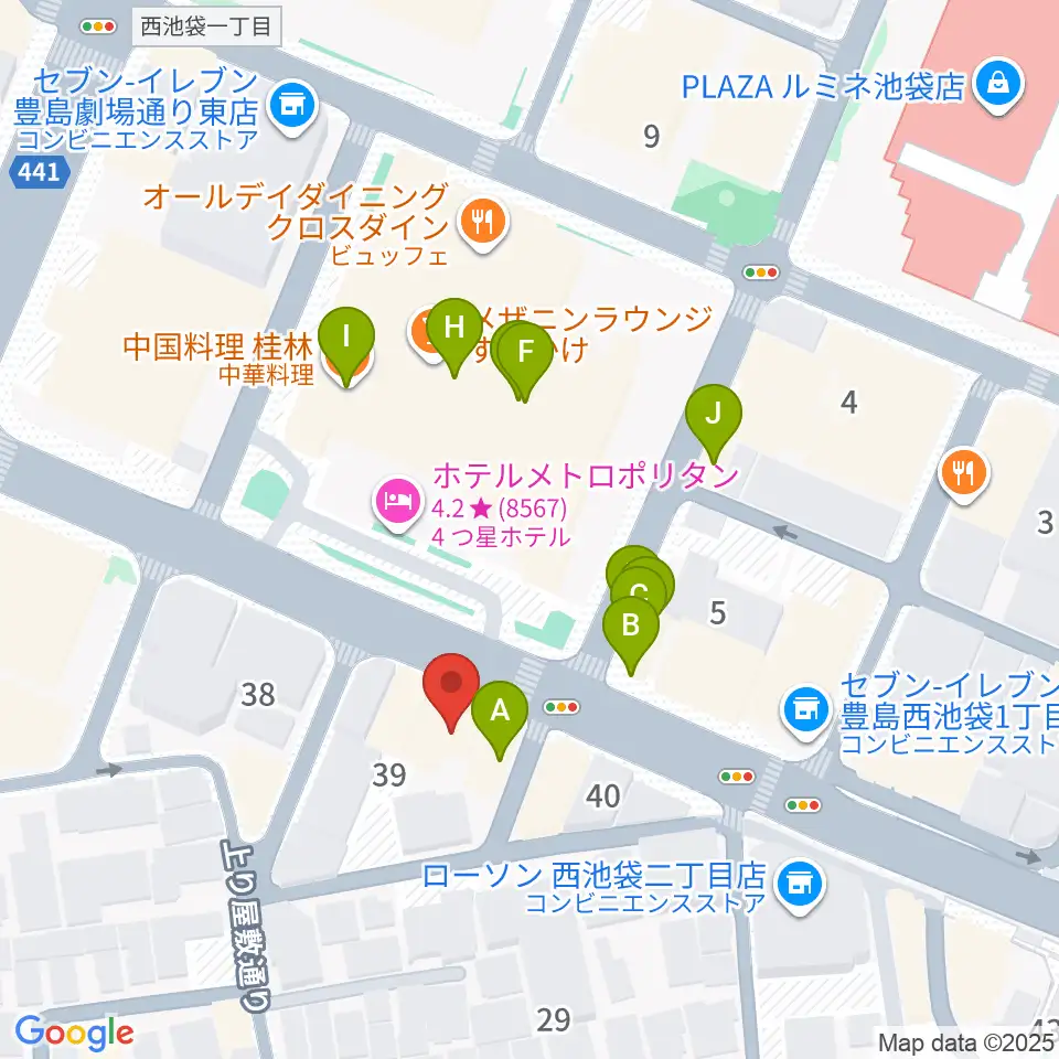池袋Hoteyes周辺のファミレス・ファーストフード一覧地図