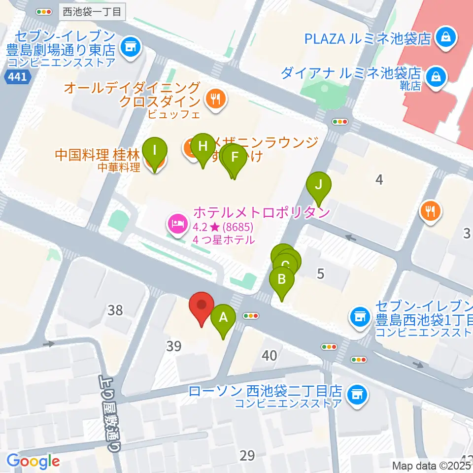 池袋Hoteyes周辺のファミレス・ファーストフード一覧地図