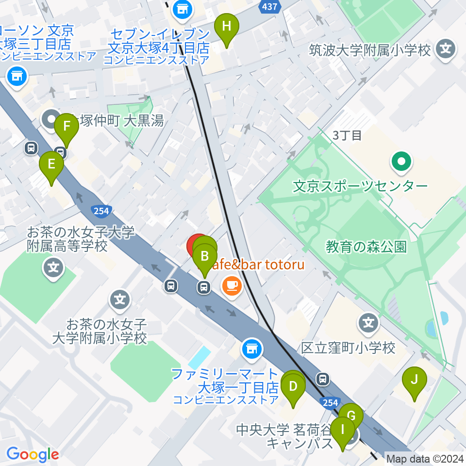 茗荷谷ガレリアカフェ ユー周辺のファミレス・ファーストフード一覧地図