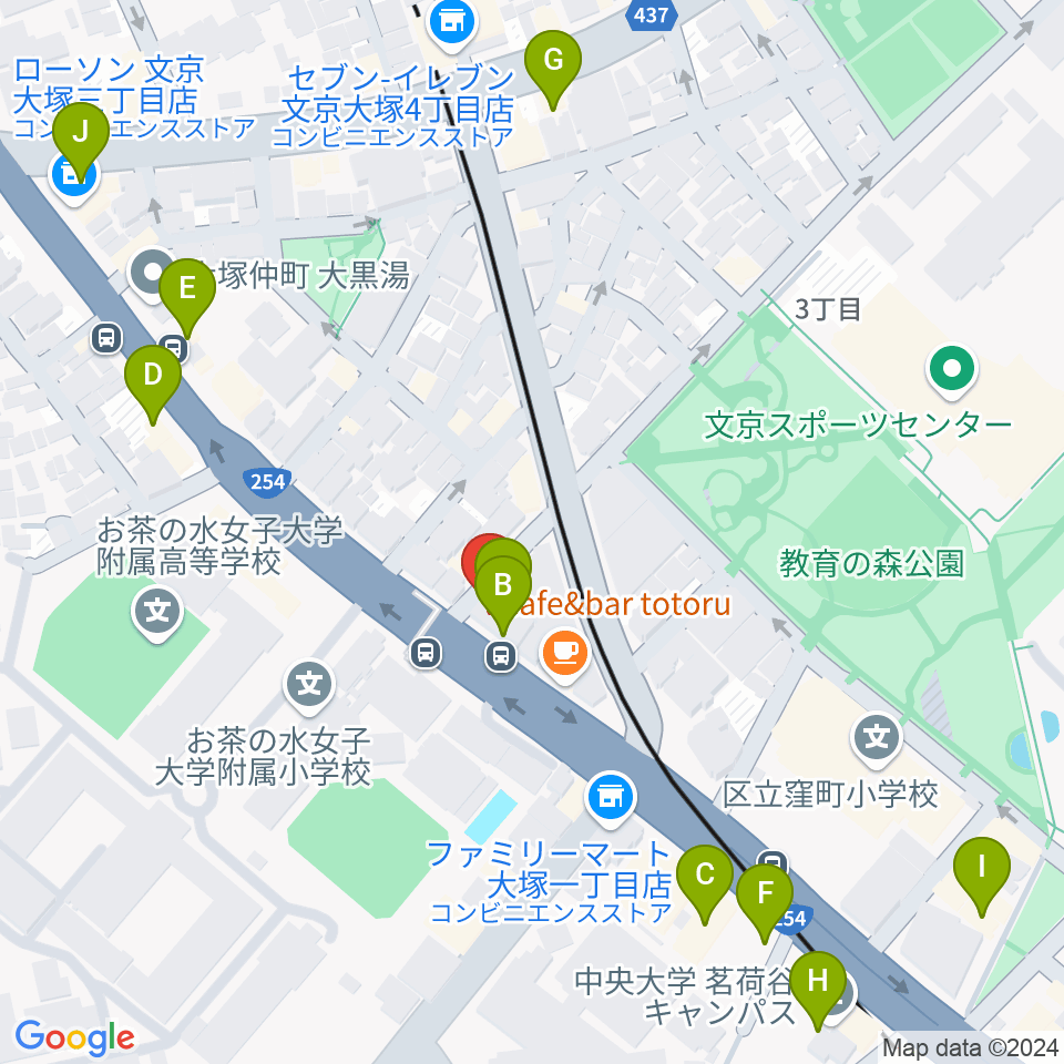 茗荷谷ガレリアカフェ ユー周辺のファミレス・ファーストフード一覧地図