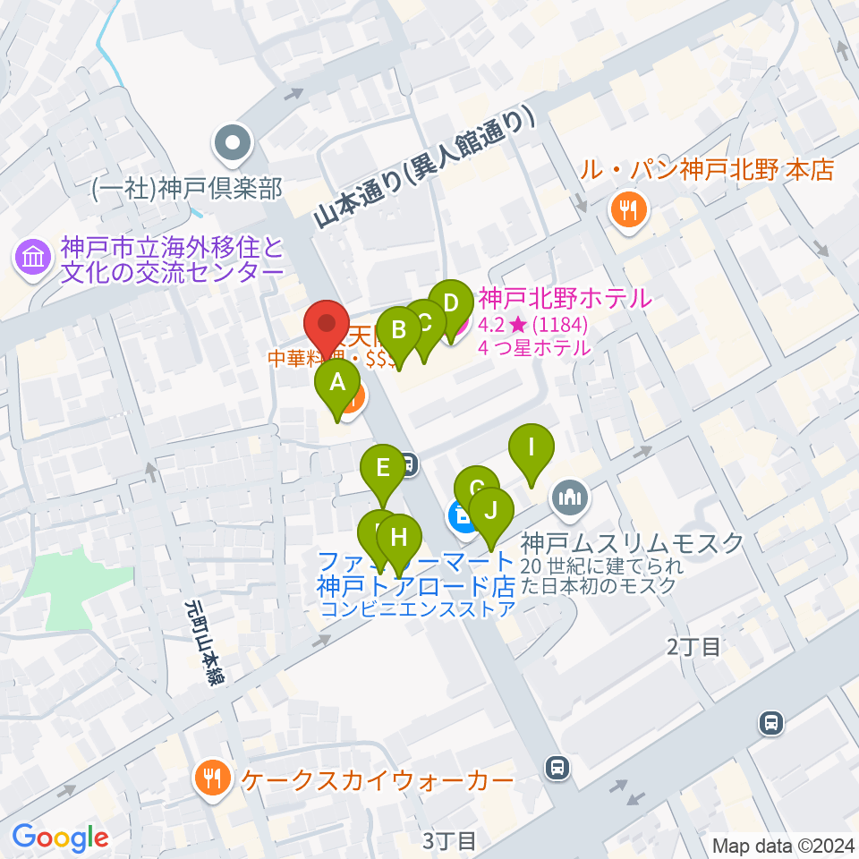 神戸BIG APPLE周辺のファミレス・ファーストフード一覧地図