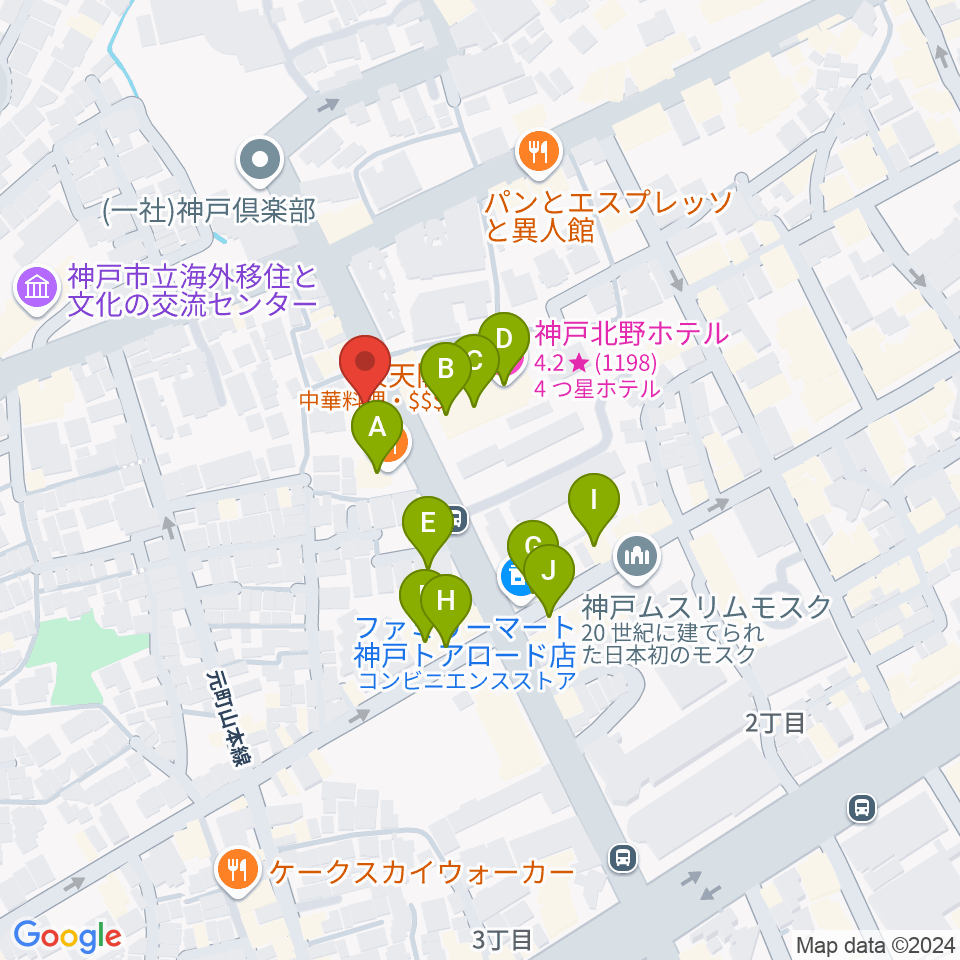 神戸BIG APPLE周辺のファミレス・ファーストフード一覧地図