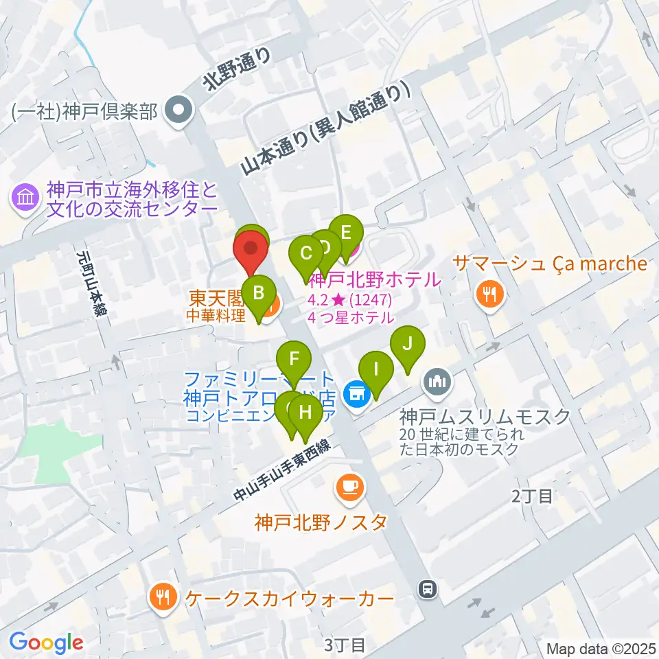 神戸BIG APPLE周辺のファミレス・ファーストフード一覧地図