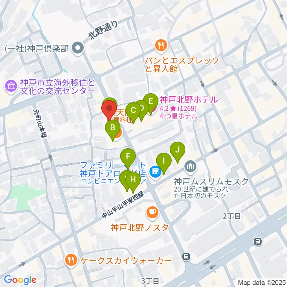 神戸BIG APPLE周辺のファミレス・ファーストフード一覧地図