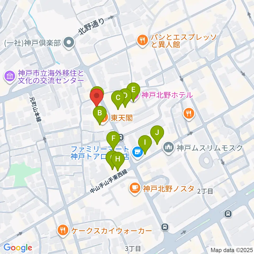 神戸BIG APPLE周辺のファミレス・ファーストフード一覧地図