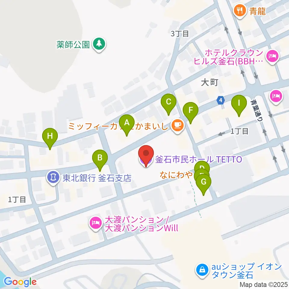 釜石市民ホールTETTO周辺のファミレス・ファーストフード一覧地図
