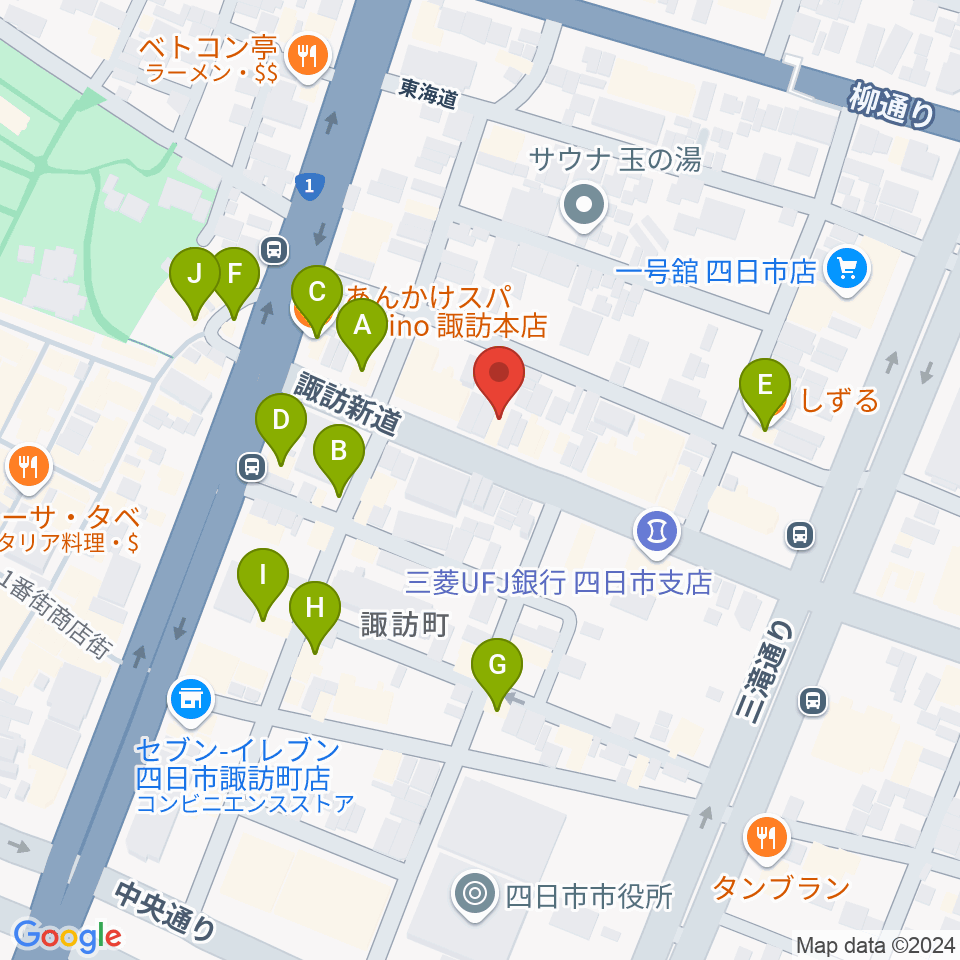 四日市シックスティシックス周辺のファミレス・ファーストフード一覧地図