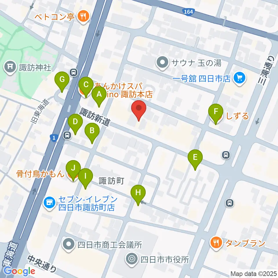 四日市シックスティシックス周辺のファミレス・ファーストフード一覧地図