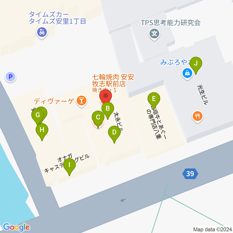 安里fanfare周辺のファミレス・ファーストフード一覧地図