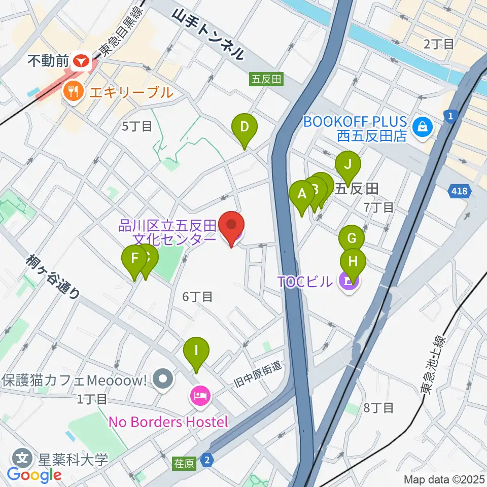 品川区立五反田文化センター周辺のファミレス・ファーストフード一覧地図