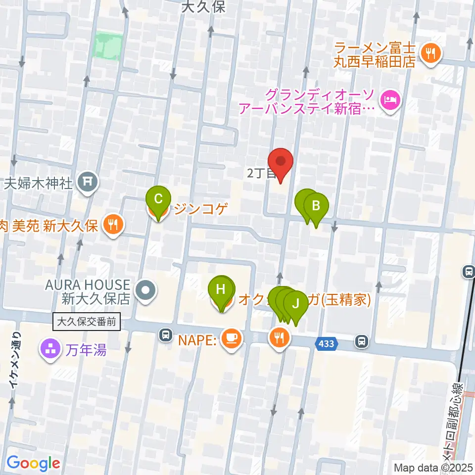音楽センターおんがく教室周辺のファミレス・ファーストフード一覧地図