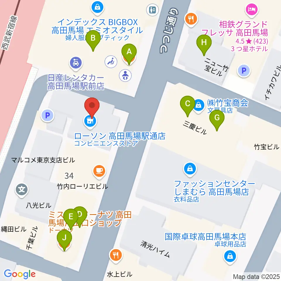 カナリアミュージックスタジオ周辺のファミレス・ファーストフード一覧地図