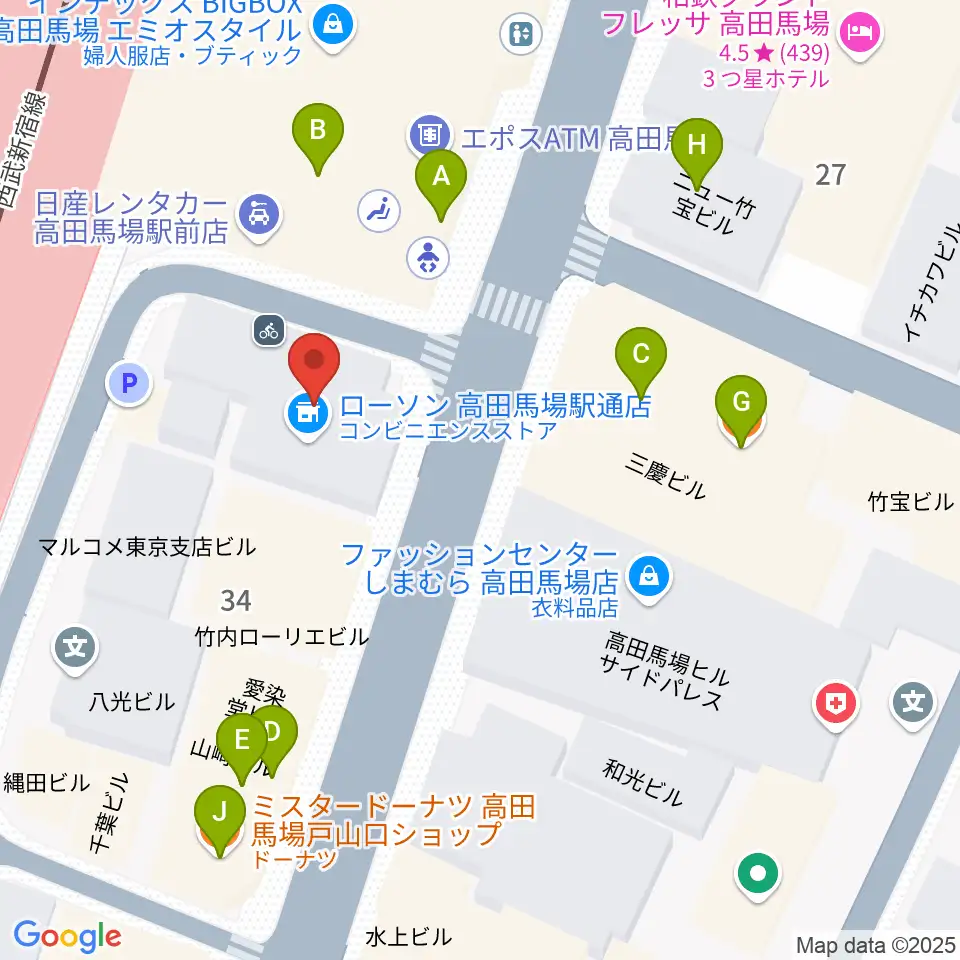 カナリアミュージックスタジオ周辺のファミレス・ファーストフード一覧地図