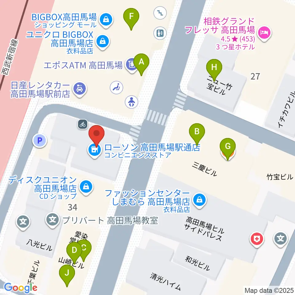カナリアミュージックスタジオ周辺のファミレス・ファーストフード一覧地図