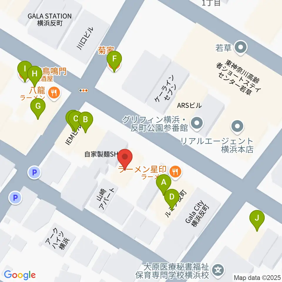 STUDIO楽 横浜反町店周辺のファミレス・ファーストフード一覧地図