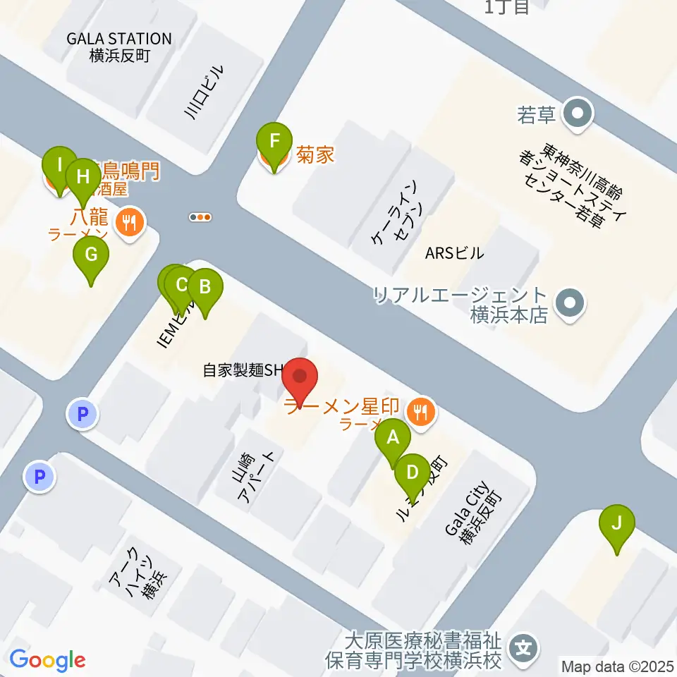 STUDIO楽 横浜反町店周辺のファミレス・ファーストフード一覧地図