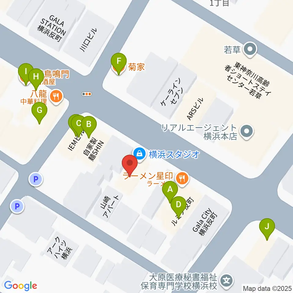 STUDIO楽 横浜反町店周辺のファミレス・ファーストフード一覧地図